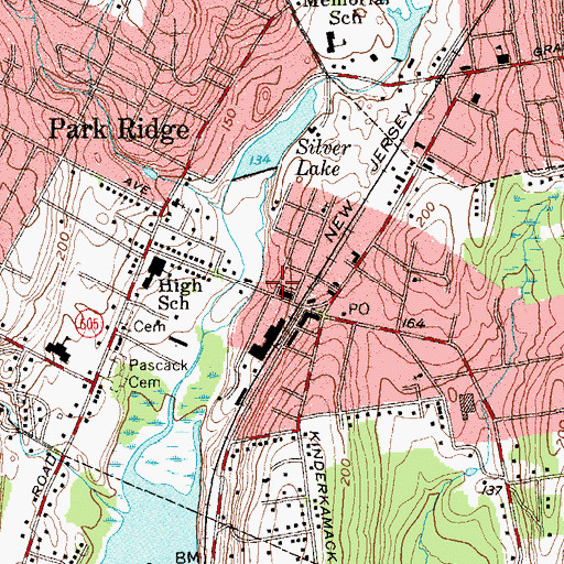 Topographic Map of Park Ridge Public Library, NJ