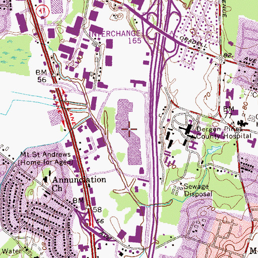 Topographic Map of Paramus Park Shopping Center, NJ