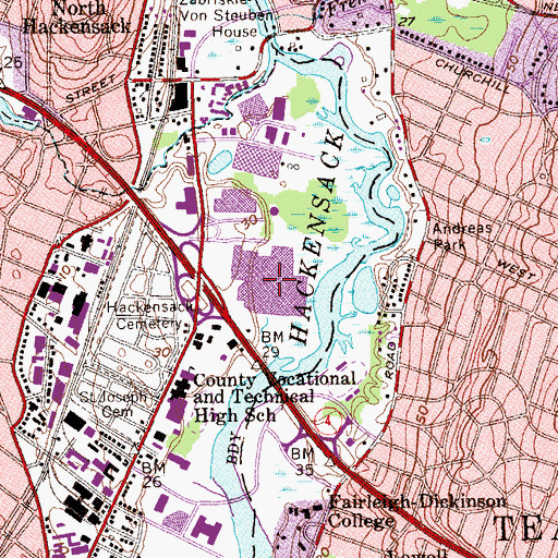 Topographic Map of Riverside Square Mall Shopping Center, NJ