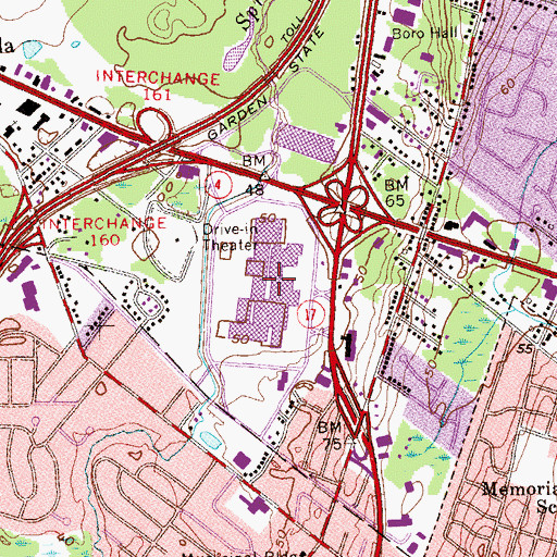 Topographic Map of Garden State Plaza Shopping Center, NJ