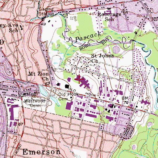 Topographic Map of Pascack Valley Hospital, NJ