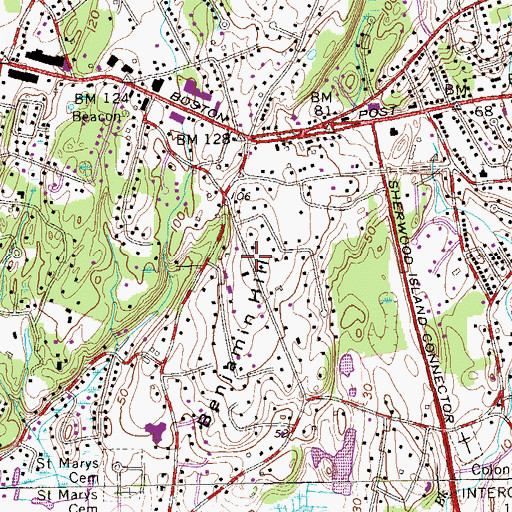 Topographic Map of Benjamin Hill, CT