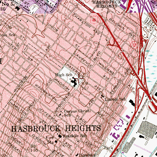 Topographic Map of Hasbrouck Heights Middle School, NJ