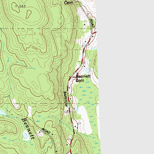 Topographic Map of Bennett Cemetery, CT