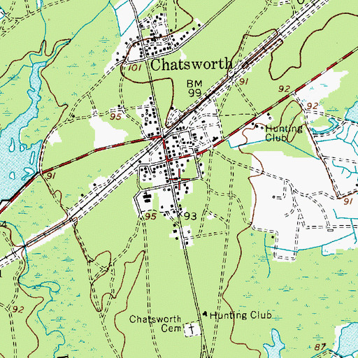 Topographic Map of Chatsworth Post Office, NJ