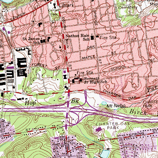 Topographic Map of Bennett Middle School, CT