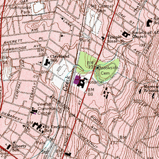 Topographic Map of Englewood Hospital and Medical Center, NJ
