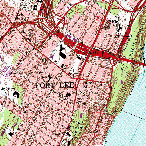 Topographic Map of Fort Lee Post Office, NJ