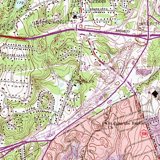 Topographic Map of Berea Church, CT