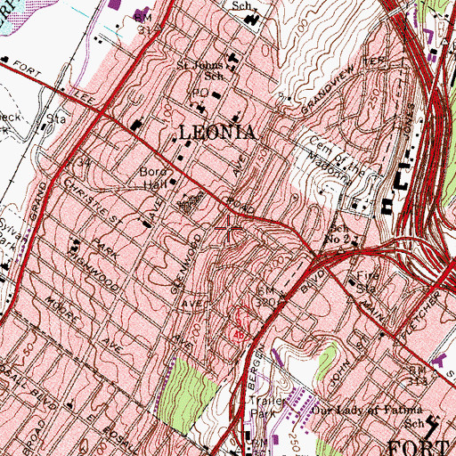 Topographic Map of Leonia Post Office, NJ