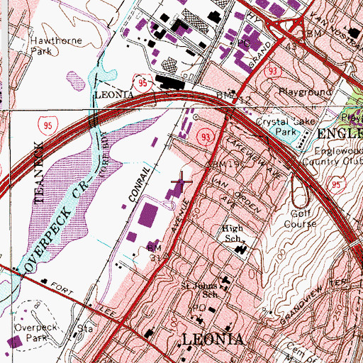 Topographic Map of Leonia High School, NJ