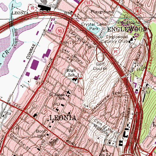 Topographic Map of Leonia Middle School, NJ