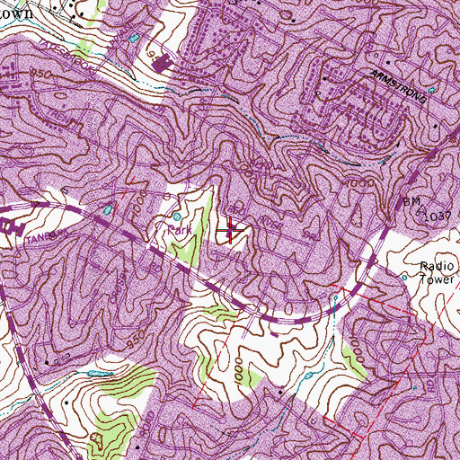 Topographic Map of Bluegrass Baptist Church, KY