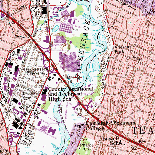 Topographic Map of Hackensack River County Park, NJ