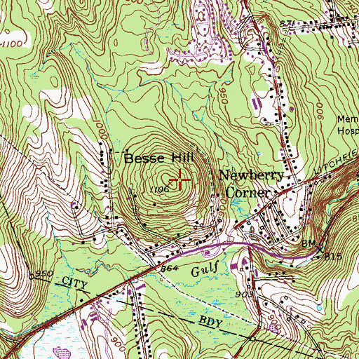 Topographic Map of Besse Hill, CT