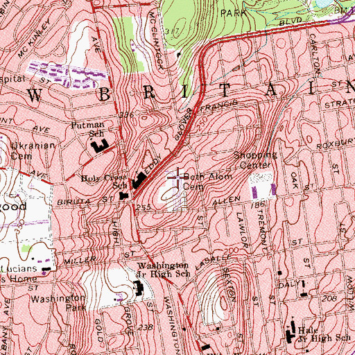 Topographic Map of Beth Alom Cemetery, CT