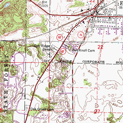 Topographic Map of Eagle Centre Prairie State Natural Area, WI