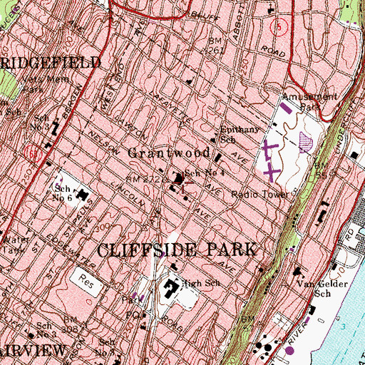 Topographic Map of Grantwood Congregational Church, NJ