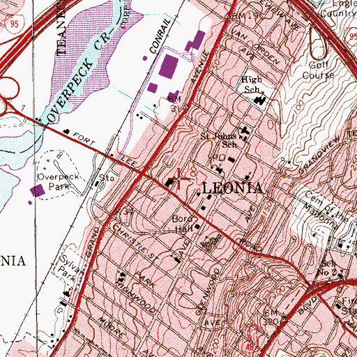 Topographic Map of Leonia Presbyterian Church, NJ