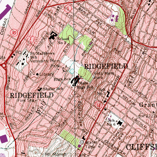 Topographic Map of Ridgefield Memorial High School, NJ