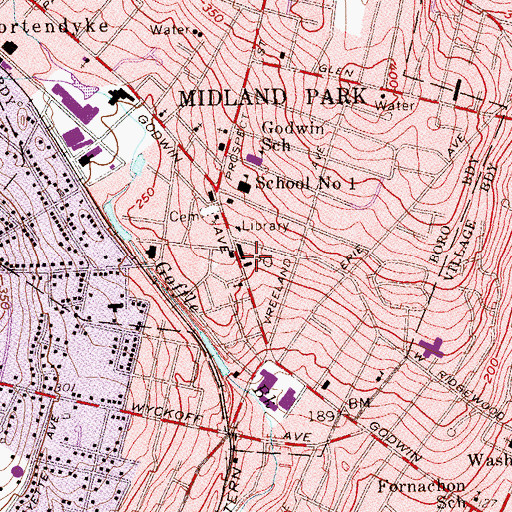 Topographic Map of Midland Park Post Office, NJ