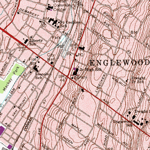 Topographic Map of Englewood Public Library, NJ