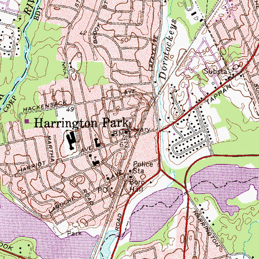 Topographic Map of Harrington Park Public Library, NJ