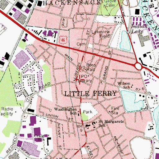Topographic Map of Little Ferry Free Public Library, NJ