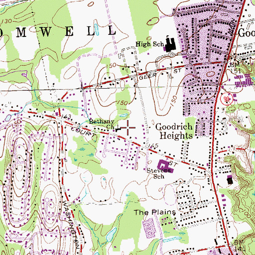 Topographic Map of Bethany Church, CT