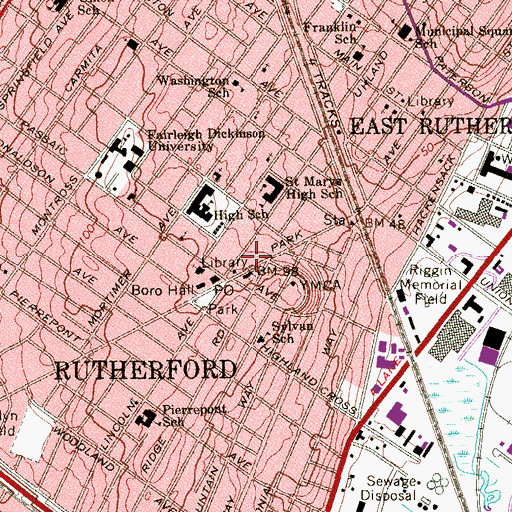 Topographic Map of Rutherford Free Public Library, NJ