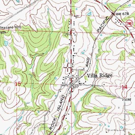 Topographic Map of Villa Ridge Post Office, MO