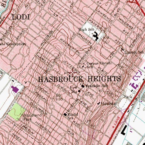Topographic Map of Hasbrouck Heights Post Office, NJ