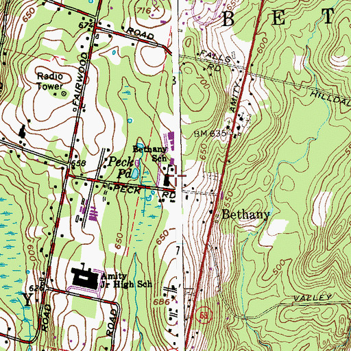 Topographic Map of Bethany School, CT