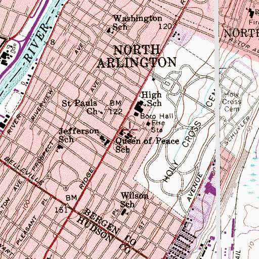 Topographic Map of Queen of Peace Church, NJ