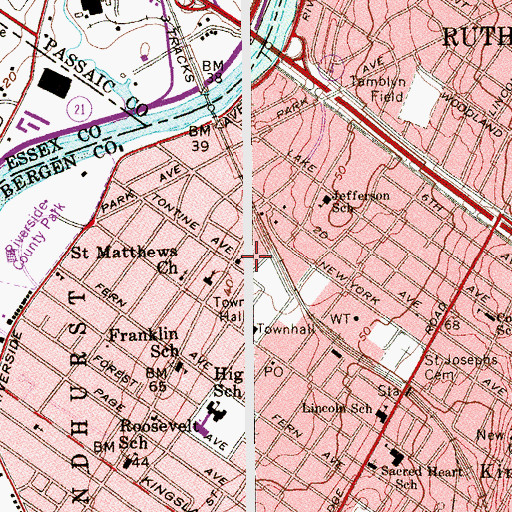 Topographic Map of Lyndhurst United Methodist Church, NJ