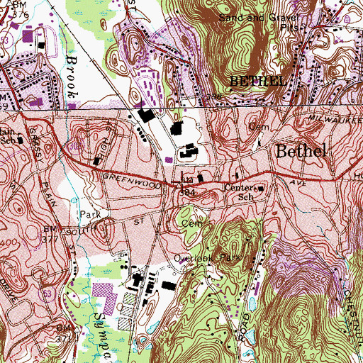 Topographic Map of Bethel, CT