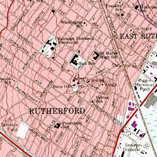 Topographic Map of Rutherford Baptist Church, NJ