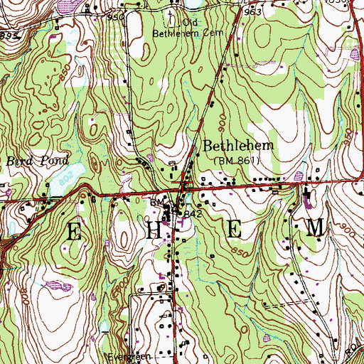 Topographic Map of Bethlehem, CT