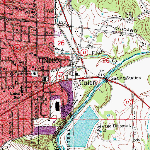 Topographic Map of First Baptist Church, MO