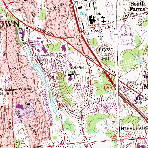 Topographic Map of Bielefield School, CT