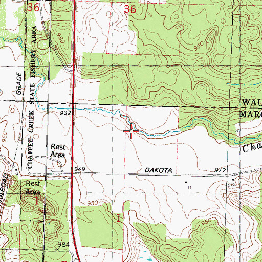 Topographic Map of Upper Fox Headwaters State Natural Area, WI