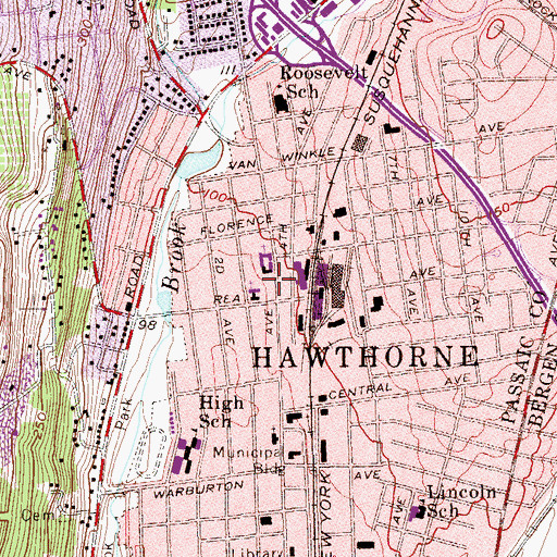 Topographic Map of Hawthorne Fire Company, NJ