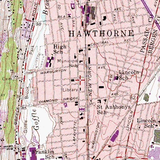 Topographic Map of First Baptist Church, NJ