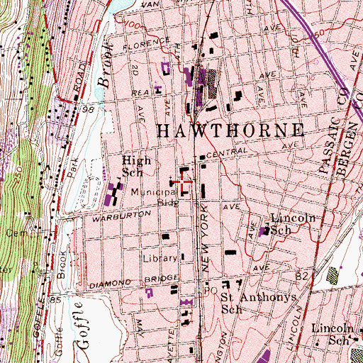 Topographic Map of Hawthorne Methodist Episcopal Church, NJ