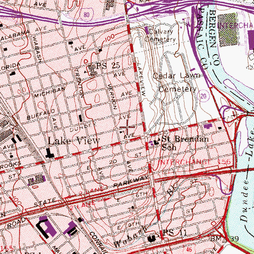 Topographic Map of First Church of the Nazarene, NJ