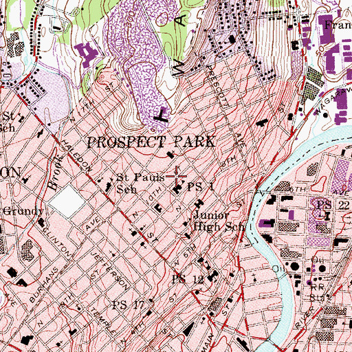 Topographic Map of Prospect Park Minicipal Building, NJ