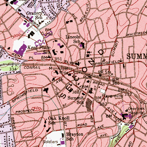 Topographic Map of City of Summit Municipal Building, NJ