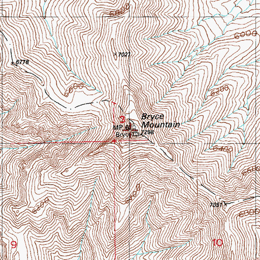Topographic Map of Bryce Mountain, AZ