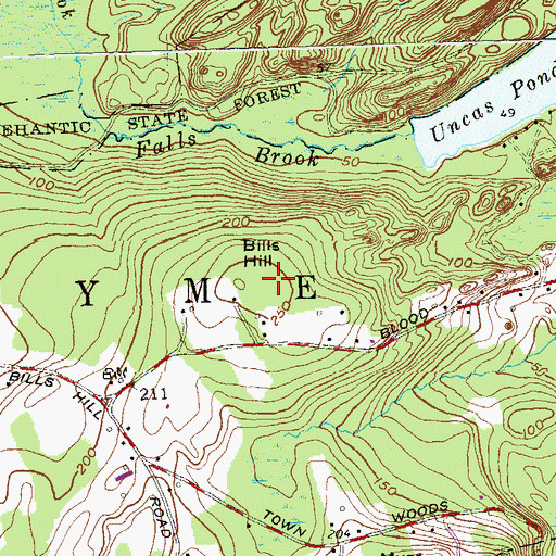 Topographic Map of Bills Hill, CT
