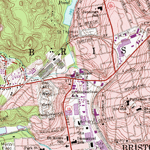 Topographic Map of Clarence A Bingham School, CT